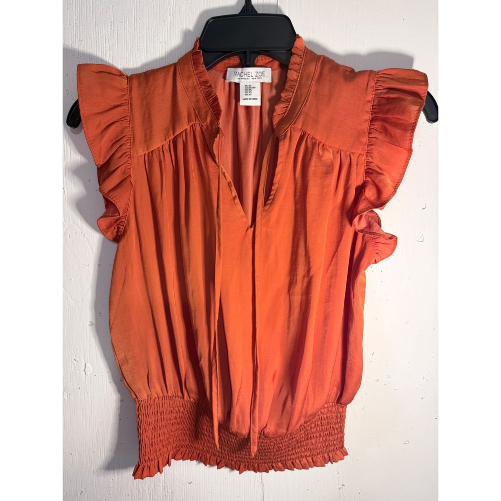 Rachel Zoe Orange Ruffled Cap-Sleeve Blouse